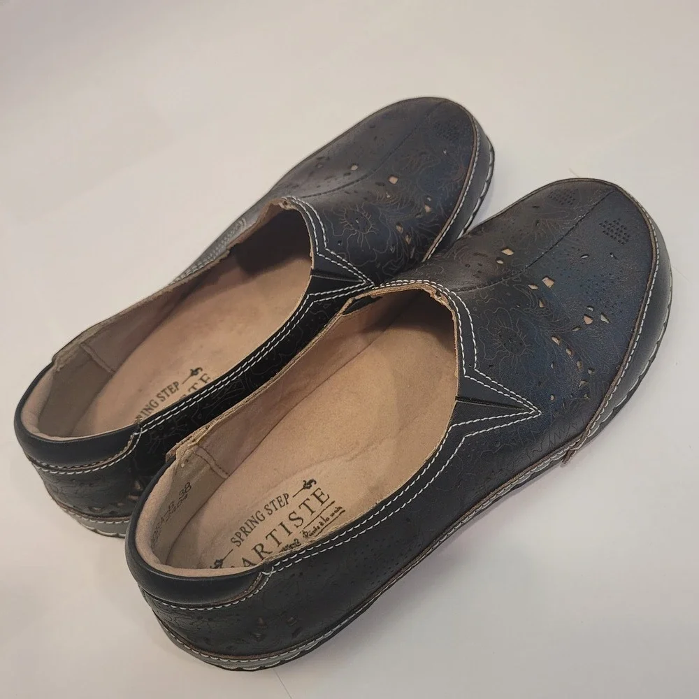 Spring Step L'Artiste Perforated Leather Slip-On Comfort Flats Brown Women's 7.5